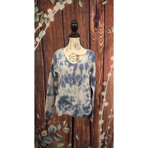 V-Neck Sweater S Blue White Tie-Dye - Picture 2 of 3